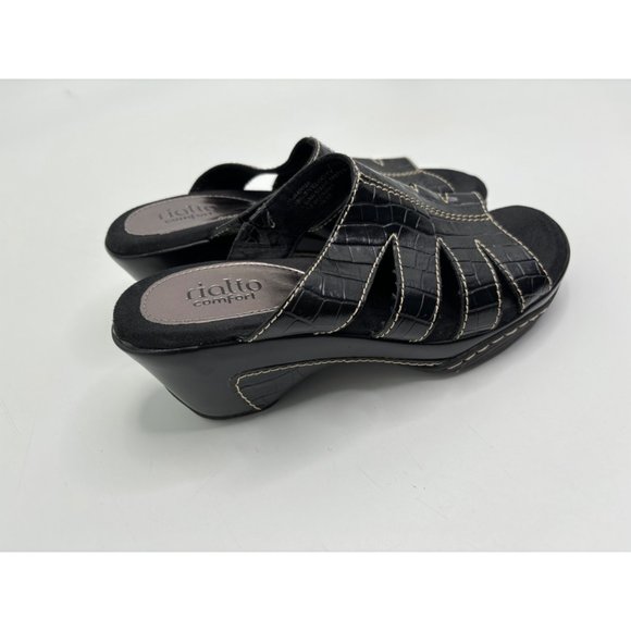 Rialto Velocity Open Toe Slip On Clogs Comfort Sandals Croc Print Black 7.5 M - Picture 3 of 6